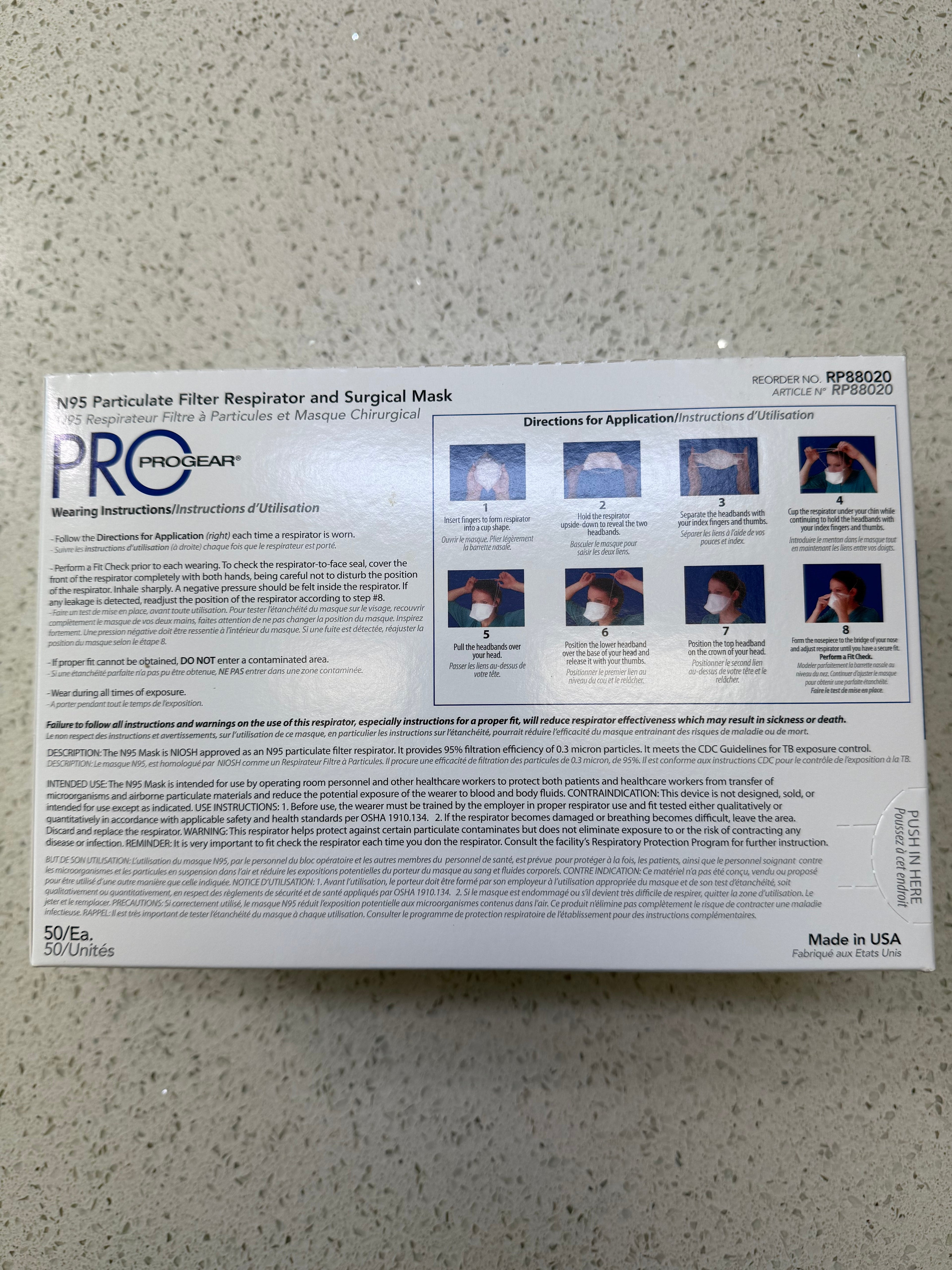 50 ct. ProGear RP88020 & RP88010 N95 Filter Respirator & Surgical Mask - Size REGULAR & SMALL